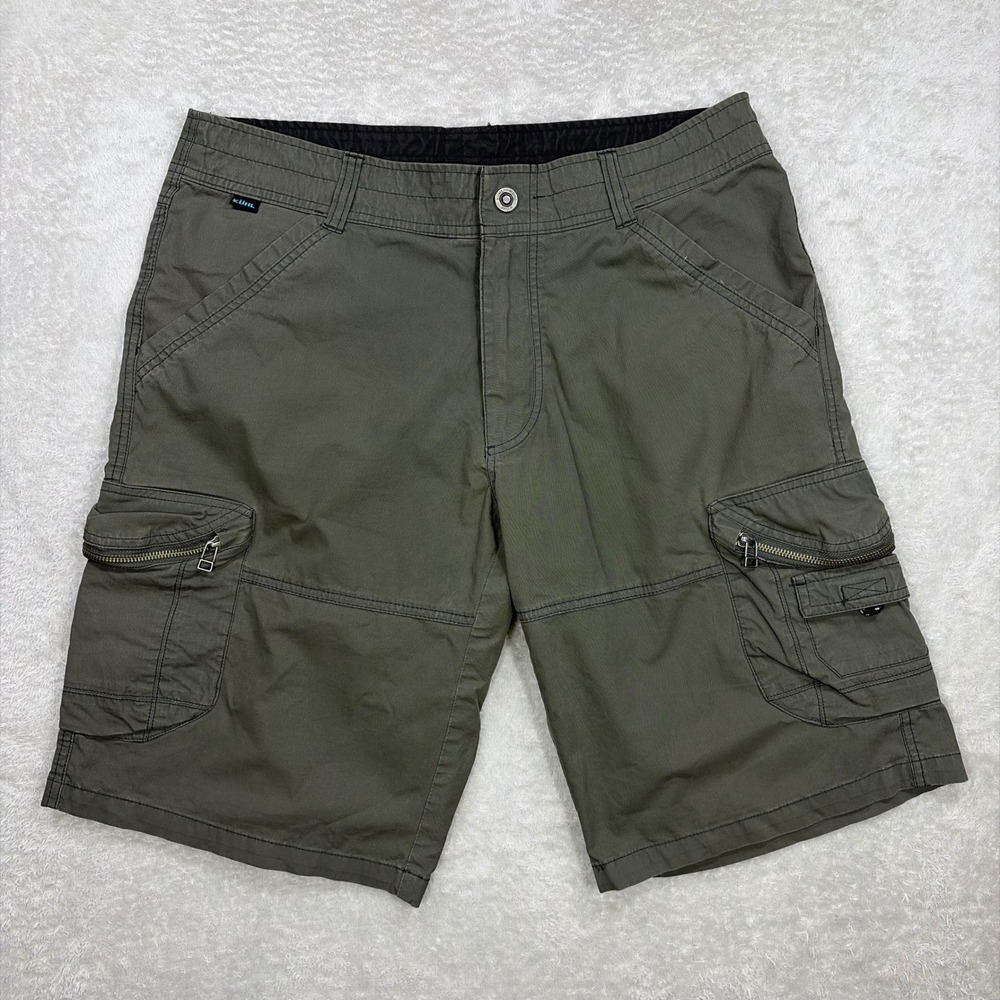 Kuhl Ambush Cargo Shorts Mens 34 Olive Green Vintage Patina Dye Hiking Outdoors
